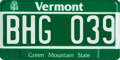 VT license plate BHG039