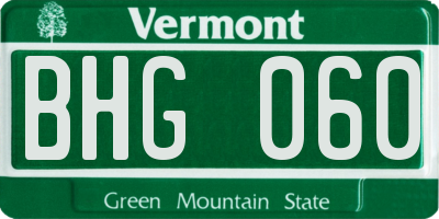 VT license plate BHG060