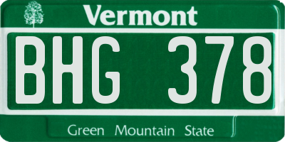 VT license plate BHG378