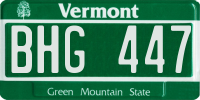 VT license plate BHG447