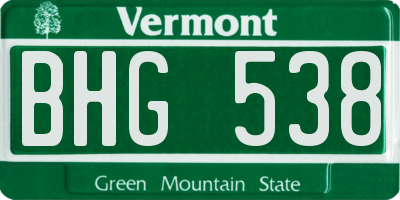 VT license plate BHG538