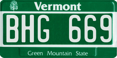 VT license plate BHG669