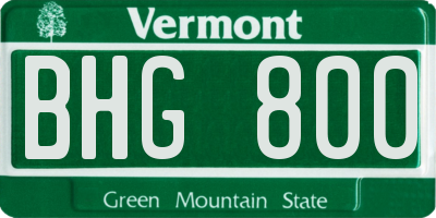 VT license plate BHG800