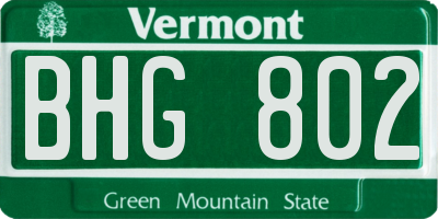 VT license plate BHG802