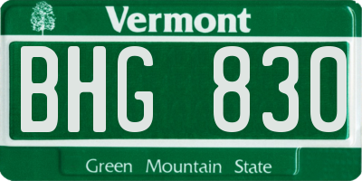 VT license plate BHG830