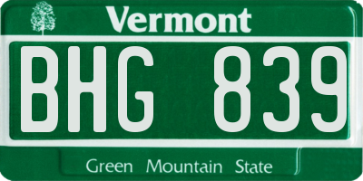 VT license plate BHG839