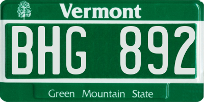 VT license plate BHG892