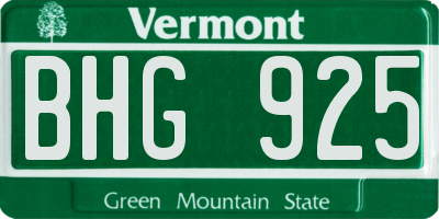 VT license plate BHG925