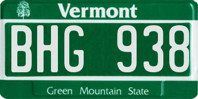 VT license plate BHG938