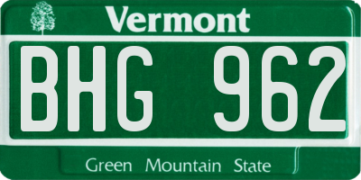 VT license plate BHG962