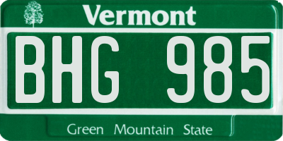 VT license plate BHG985