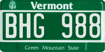VT license plate BHG988