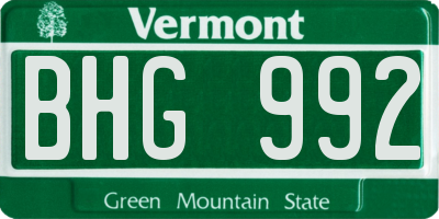 VT license plate BHG992