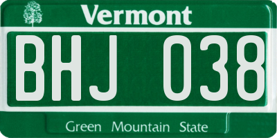 VT license plate BHJ038