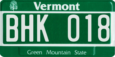 VT license plate BHK018