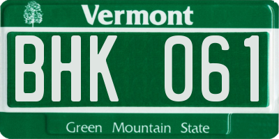 VT license plate BHK061