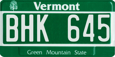 VT license plate BHK645