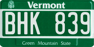 VT license plate BHK839
