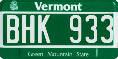 VT license plate BHK933