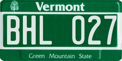 VT license plate BHL027