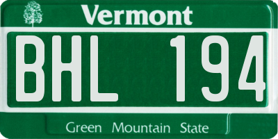 VT license plate BHL194