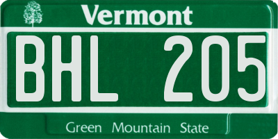 VT license plate BHL205