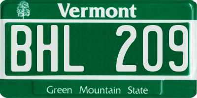 VT license plate BHL209