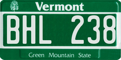 VT license plate BHL238