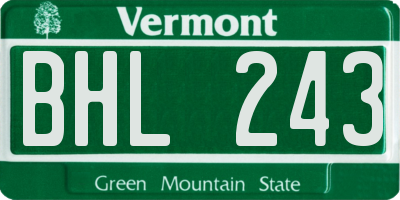 VT license plate BHL243
