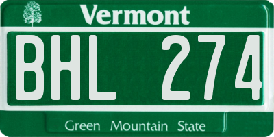 VT license plate BHL274
