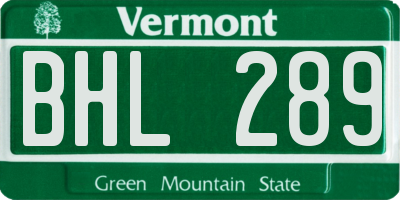 VT license plate BHL289