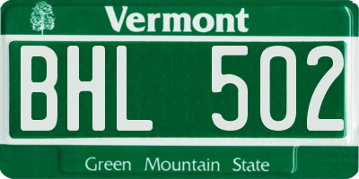VT license plate BHL502