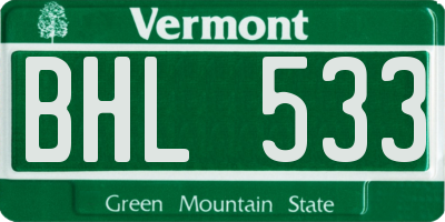 VT license plate BHL533