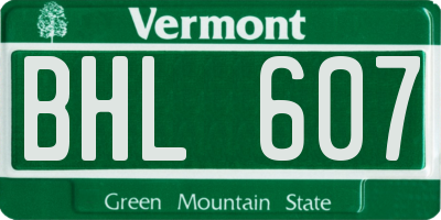 VT license plate BHL607