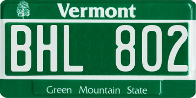 VT license plate BHL802