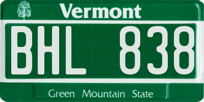 VT license plate BHL838