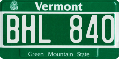 VT license plate BHL840