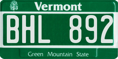 VT license plate BHL892