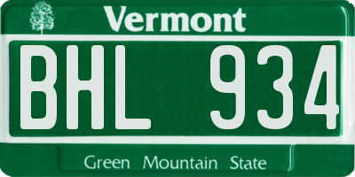 VT license plate BHL934