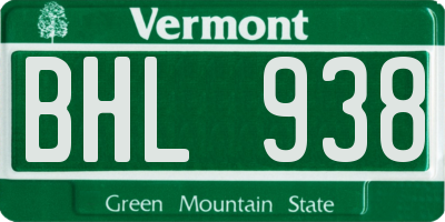 VT license plate BHL938