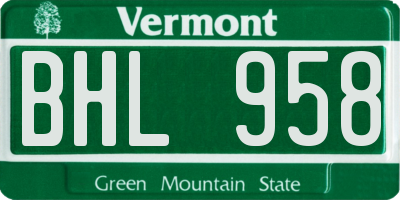 VT license plate BHL958