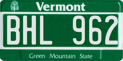 VT license plate BHL962