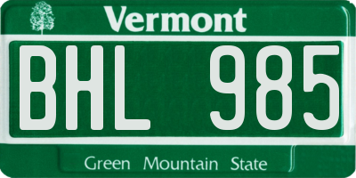 VT license plate BHL985