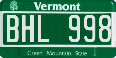 VT license plate BHL998
