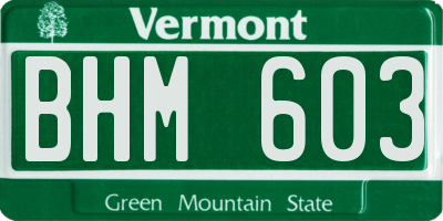 VT license plate BHM603