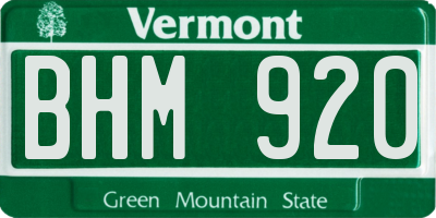 VT license plate BHM920