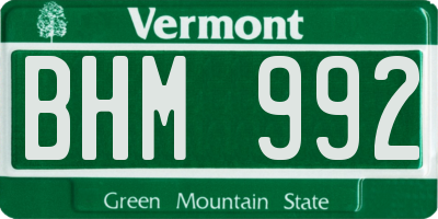 VT license plate BHM992