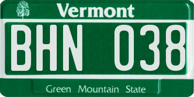 VT license plate BHN038