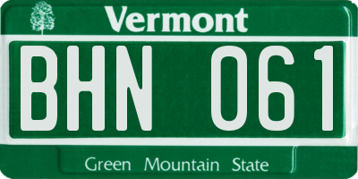 VT license plate BHN061