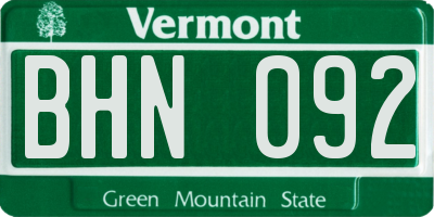 VT license plate BHN092